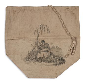 (SLAVERY AND ABOLITION.) Linen abolitionist handbag in support of the Negro Woman who sittest pining in captivity.
